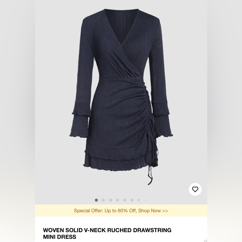 Cider vneck ruched drawstring mini dress